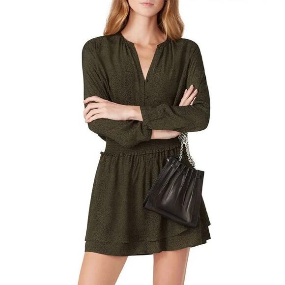 Rails Jasmine Dress Animal Print Long Sleeve Blouson Mini Olive Speckled Small - Picture 1 of 11